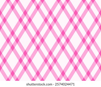 Delightful pink and white diagonal plaid pattern. Perfect for backgrounds, textiles, websites, and more.  Clean, modern design adds a touch of feminine charm.  Versatile and visually appealing.