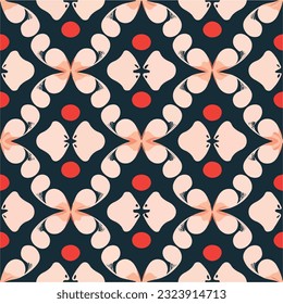 Delicioso patrón de tela repetida con fondo negro adornado con flores rojas y blancas. El diseño refleja la esencia del jardín, con sus encantadores motivos florales, y es perfecto.
