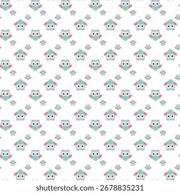 A delightful repeating pattern featuring charming pink flamingos interspersed with subtle floral accents, perfect for a playful and whimsical design.