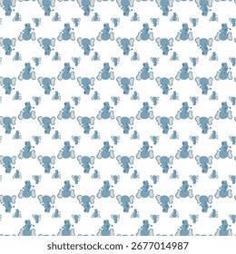 A delightful repeating pattern featuring hand-painted style blue flowers with soft green 