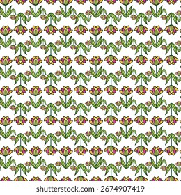 A delightful repeating pattern featuring stylized orange tulips with charming hand-drawn details, perfect for playful designs.