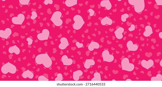 A delightful and romantic seamless pattern featuring numerous light pink hearts scattered across a bright, energetic hot pink backdrop.