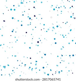 A delightful scattering of various blue confetti shapes like dots, squares, and stars, floating playfully for parties, celebrations, and festive occasions.