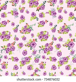 Delightful seamless pattern with cute petunias. Liberty order. Country style mellefleurs. Floral backfround for home textiles, interiors, linens.