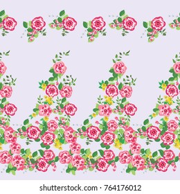 Delightful seamless pattern with cute petunias. Liberty order. Country style millefleurs. Floral background for home textiles, interiors, linens.