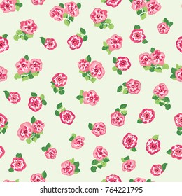 Delightful seamless pattern with cute petunias. Liberty order. Country style millefleurs. Floral background for home textiles, interiors, linens.