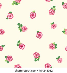 Delightful seamless pattern with cute petunias. Liberty order. Country style millefleurs. Floral background for home textiles, interiors, linens.