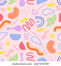 Delightful Seamless Pattern Featuring Colorful Kid Scrabbles, Creating A Playful And Educational Design Perfect For Children's Clothing, Accessories, And Charming Decor. Cartoon Vector Illustration