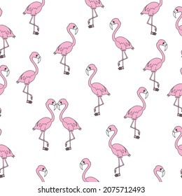 Delightful seamless pattern featuring hand-drawn flamingos. The pattern, in shades of pink on a white background, adds a fun and vibrant element to your projects. Whether you're designing greeting  