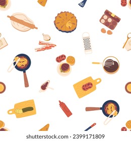 Delightful Seamless Pattern Featuring A Top View Of Assorted Foods, Creating Delicious And Visually Appealing Design