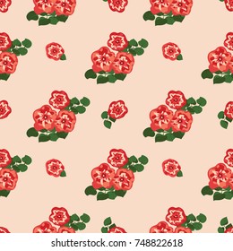 Delightful seamless pattern with small flowers of cute petunias. Regular order. Country style millefleurs. Floral background for home textiles, interiors, linens.