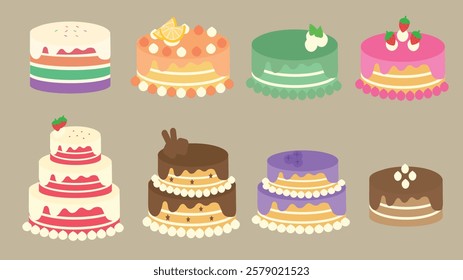 A delightful set of cute cake illustrations, perfect for adding a touch of sweetness to any design project. 