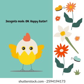 A delightful set featuring Easter greeting cards, a collection of colorful flowers, and beautifully decorated eggs. Perfect for holiday designs, seasonal decorations, and festive illustrations.