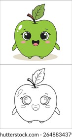 A delightful, simple cartoon illustration of a single apple, presented as a clear outline. This versatile design is perfect for children's coloring books, educational materials.
