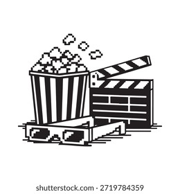 A delightful sketch of popcorn a clapperboard and 3d glasses for movie night
