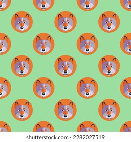 Delightful square tile with an animated animal drawing. Seamless pattern with wolf on ash grey background. Design for a set of posters with animal drawings.