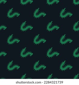 Delightful square tile with an animated animal drawing. Seamless pattern with millipede silhouette on dark jungle green background. Design for a business card with an animal motif.