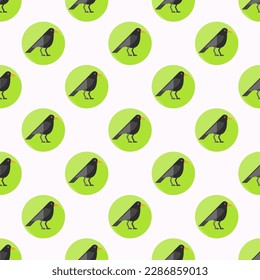 Delightful square tile with an animated animal drawing. Seamless pattern with crow on lavender blush background. Design for a car decal featuring an animal portrait.