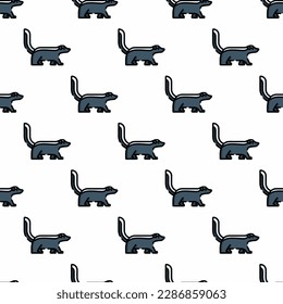 Delightful square tile with an animated animal drawing. Seamless pattern with skunk on white background. Design for a set of postcards with animal illustrations.