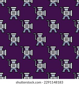 Delightful square tile with an animated food drawing. Seamless pattern with mincer on persian indigo background. Design for a stain-proof wrap for salads.