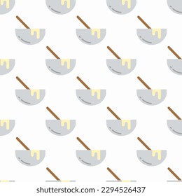 Delightful square tile with an animated food drawing. Seamless pattern with bowl on persian red background. Design for a curvy motif.