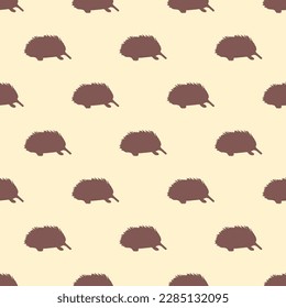 Delightful square tile featuring a vibrant animal drawing. Seamless pattern with echidna mammal animal side view shape on moccasin background. Design for flyers with images of farm animals.