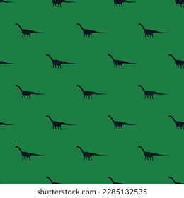 Delightful square tile featuring a vibrant animal drawing. Seamless pattern with camarosaurus dinosaur side silhouette on dark jungle green background. Design for a notebook with an animal print.