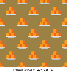 Delightful square tile featuring a vibrant food drawing. Seamless pattern with cornbread on licorice background. Design for a star motif.