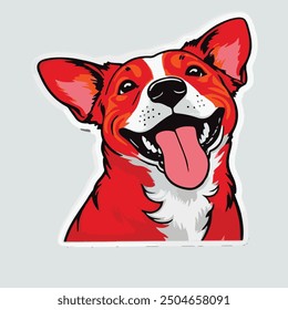 A delightful sticker of a happy dog, wagging its tail and sporting a big smile.