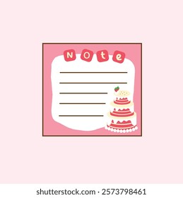 A delightful sticky note featuring an adorable cake illustration, perfect for adding a sweet touch to your notes and reminders.