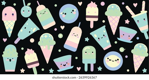 Delightful Summer Pattern A Seamless Design Featuring Adorable Ice Cream Cones and Popsicles