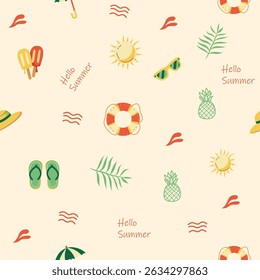 A Delightful Summer Seamless Pattern with Beach Elements and a Light Background
