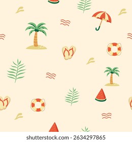 A Delightful Summer Seamless Pattern with Beach Elements and a Light Background