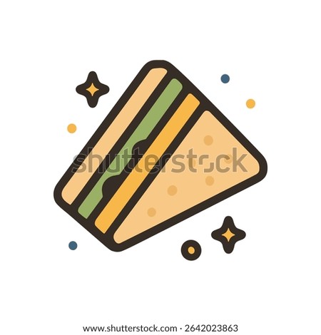 Delightful triangular sandwich with charming sparkles. Icon symbol illustration