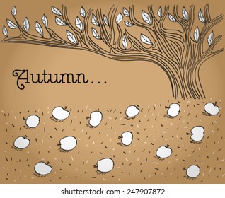 Delightful vector card for crafting. Graphic fabulous autumn landscape. Vintage concept greeting card. Frame with place for your text. Place for beauty in our lives.