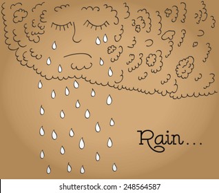Delightful vector card for crafting. Graphic vector cloud with rain. Vintage concept greeting card. Frame with place for your text.
