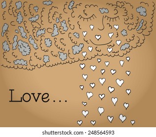 Delightful vector card for crafting. Graphic vector cloud with rain. Vintage concept greeting card. Frame with place for your text.