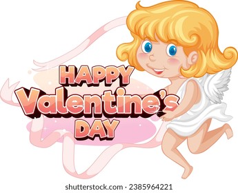 A delightful vector cartoon illustration of a cute angel on a festive Valentine's Day icon banner