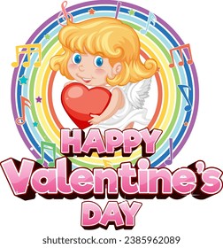 A delightful vector cartoon illustration of a sweet angel on a festive Valentine's Day icon banner