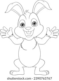 A delightful vector cartoon outline of a cheerful rabbit, radiating cuteness and joy