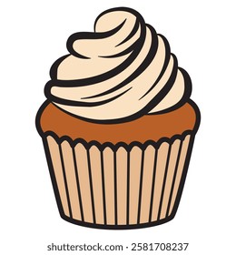 A delightful vector drawing of a muffin topped with creamy frosting. 