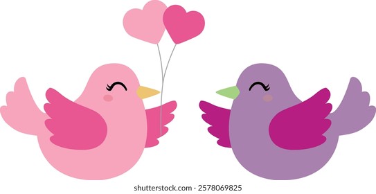 A delightful vector illustration of a cheerful bird holding a red heart-shaped balloon in its beak.