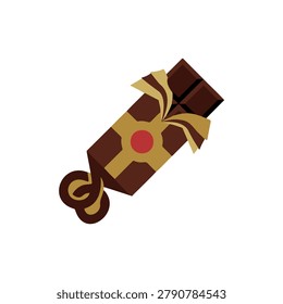A delightful vector illustration of a chocolate candy bar with a red cherry on top, wrapped in gold and brown paper with a swirl design.