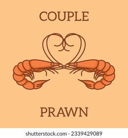 A delightful vector illustration of a couple of prawns, showcasing their playful and affectionate bond in a charming and whimsical portrayal