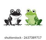 Delightful vector illustration featuring two adorable, smiling cartoon frogs in a playful pose. 