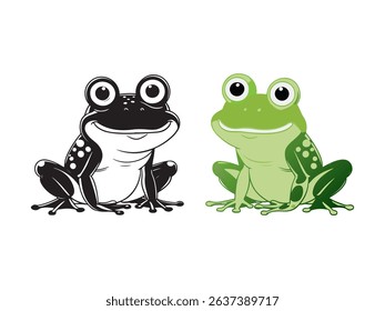Delightful vector illustration featuring two adorable, smiling cartoon frogs in a playful pose. 