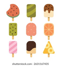 A delightful vector illustration set of various ice cream cones with topping