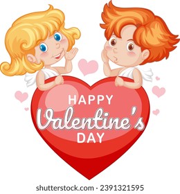 A delightful vector illustration of two adorable angels on a Valentine's Day banner