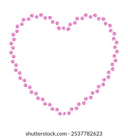 Delightful vector pink heart shape paw print border frame design. An ideal for pet themed projects, decorations, and crafts