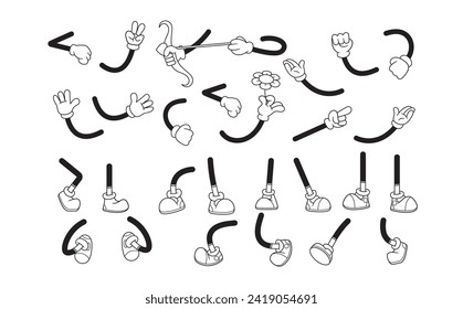 Delightful Vector Set Featuring Retro Cartoon Hands And Legs Isolated. Playful Gestures Evoke Classic Animation